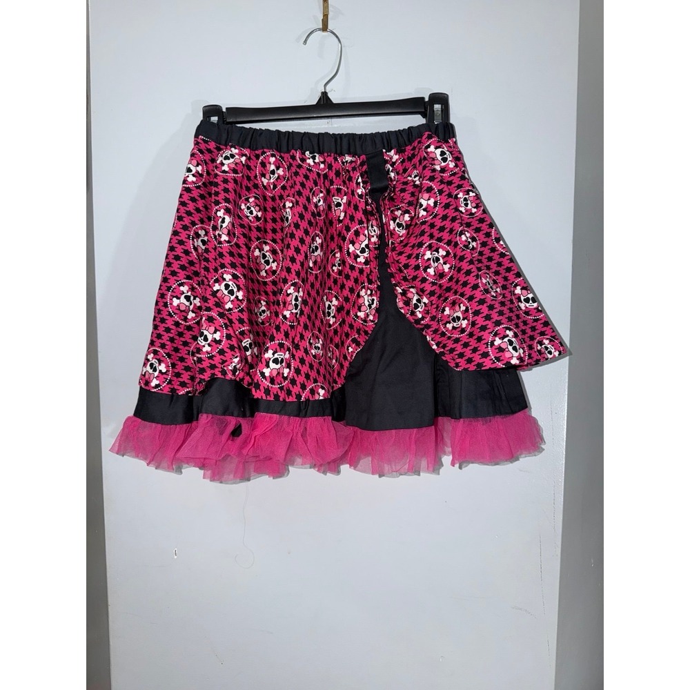 Monster High  skirt pink black houndstooth design with skullettes tulle large